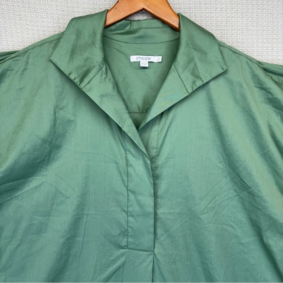 Chicos Shirt Dress w/ Pockets 3XL Women's Maxi Stretch Cotton Olive Green EUC - Picture 2 of 11
